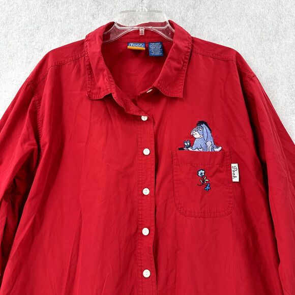 Pooh Disney Blouse‎ 26W/28W Embroidered Eeyore Red Button Shirt Top 3/4 Sleeve - Picture 4 of 9